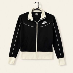 Nike Sportswear Black White Track Jacket Women’s M Full Zip Retro Swoosh Y2K